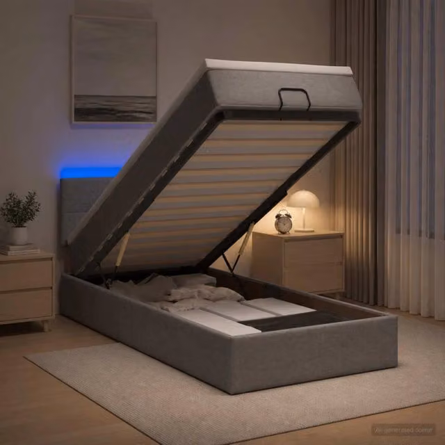 Letto Ottomano con Materasso Ibrido e Illuminazione LED vidaXL Grigio e Bianco L: 100 cm, P: 200 cm, H: 88 cm – 1