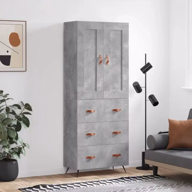 Credenza Industrial in Legno e Metallo Grigio vidaXL L: 69,5 cm, P: 34 cm, H: 180 cm