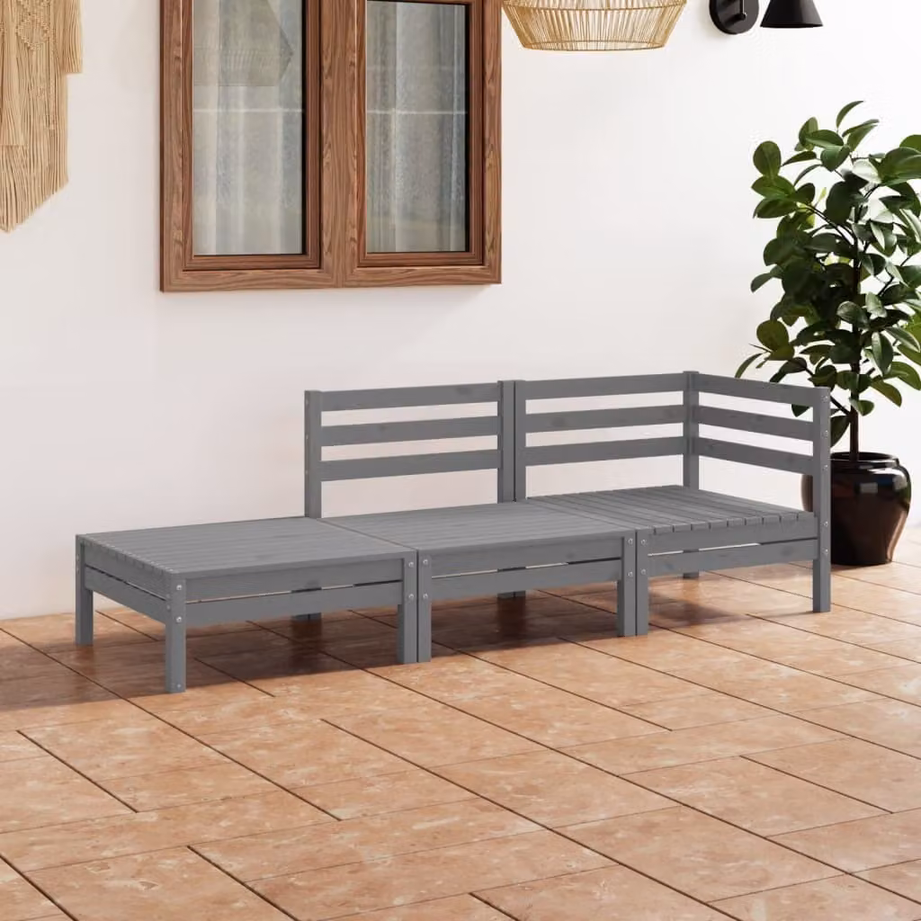 The Living Store Set da giardino 3 pezzi in legno di pino massiccio grigio