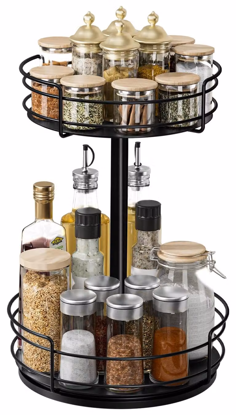 Scaffale girevole per erbe aromatiche, 2 ripiani, metallo - Organizer nero