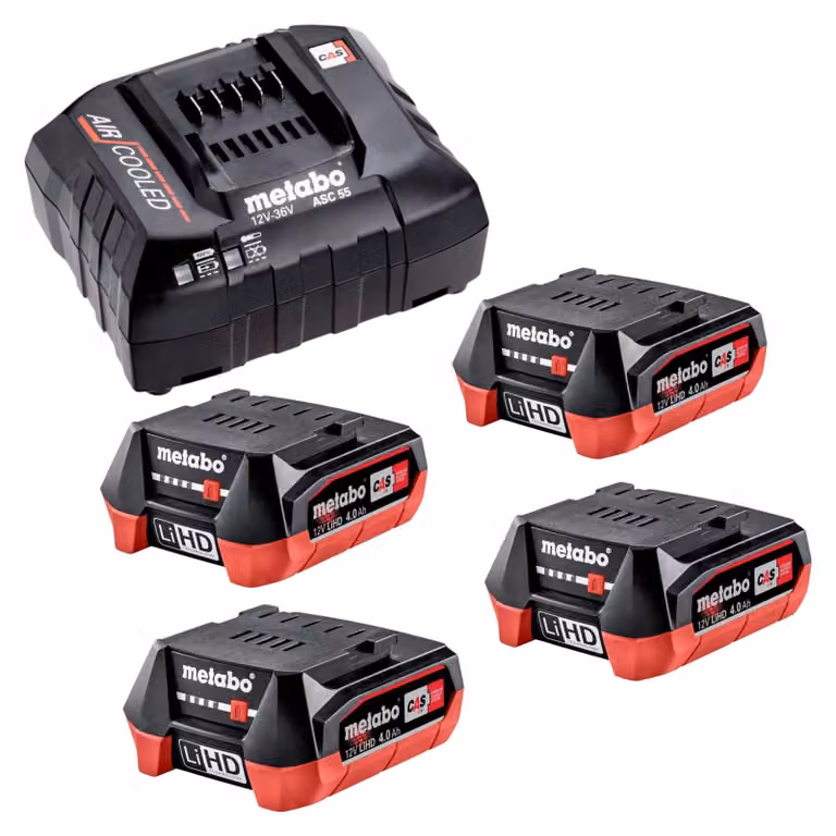 Set base Metabo 4x batteria LiHD 12 V 4,0 Ah ( 4x 625349000 ) + caricatore ASC 55 ( 627044000 )