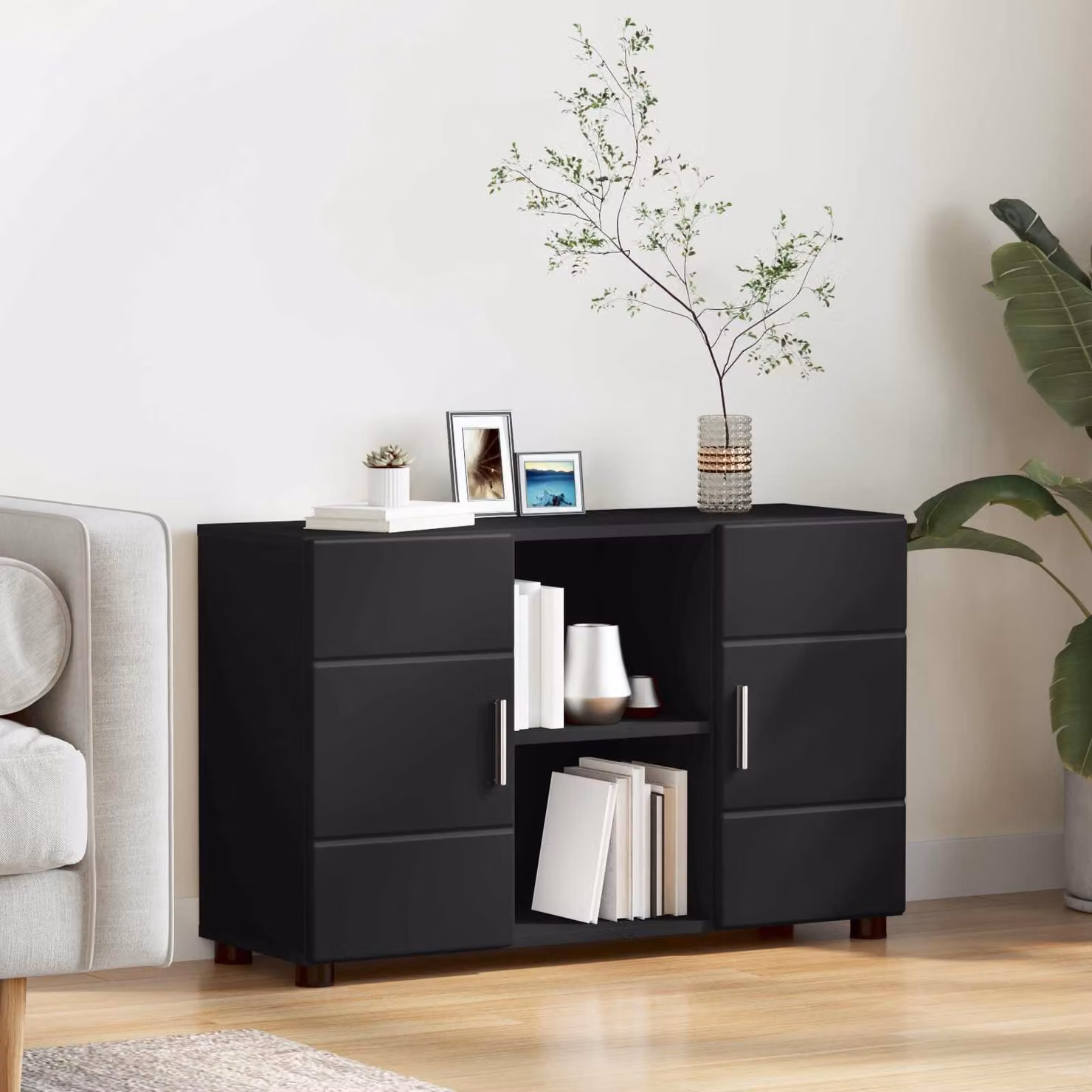 Credenza moderna vidaXL FLORIN in legno ingegnerizzato nero opaco L: 88,5 cm, P: 30,5 cm, H: 55,5 cm