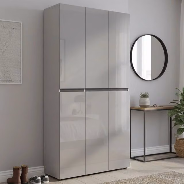 Scarpiera Diva DMORA, Armadio da ingresso moderno e multiuso, Grigio, L: 122 cm, P: 34 cm, H: 200 cm – 1