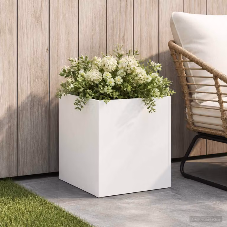 vidaXL Vaso da giardino in metallo Bianco L/P/H: 25 x 25 x 25 cm