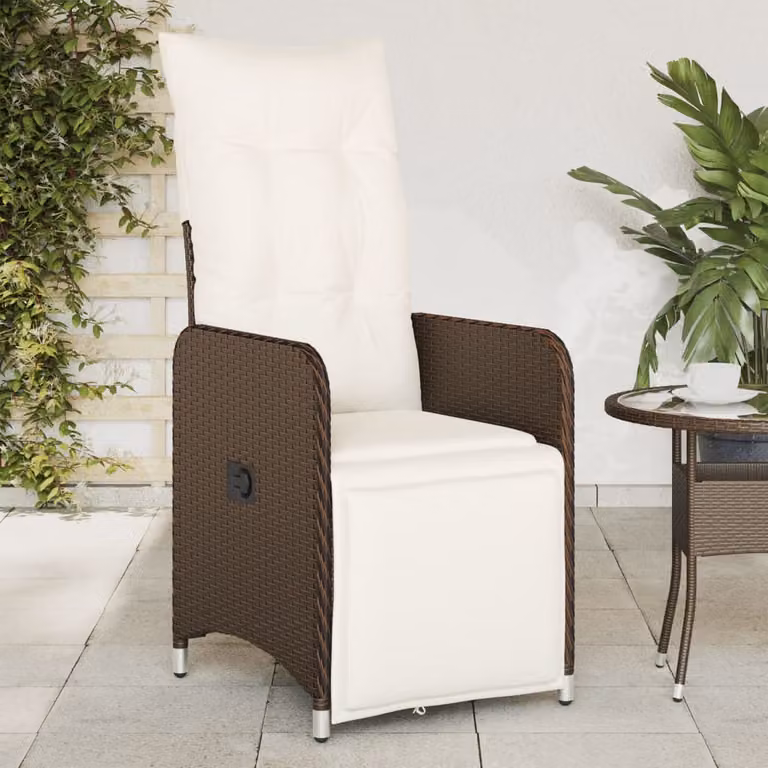 Sedia reclinabile da giardino vidaXL con cuscini in polyrattan e metallo, colore marrone e bianco