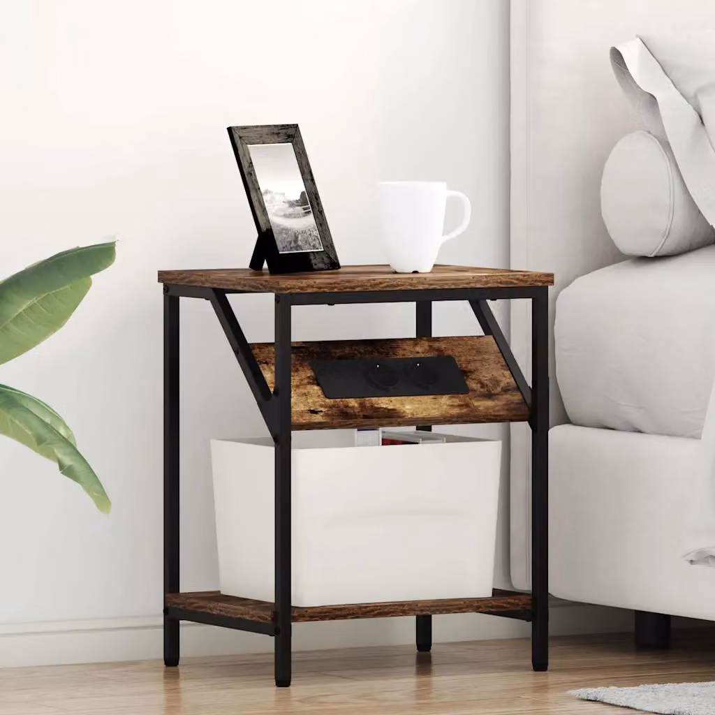 Set di 2 Armadi da Notte vidaXL in Rovere Fumé, Stile Rustico, L 38 x P 30 x H 48 cm