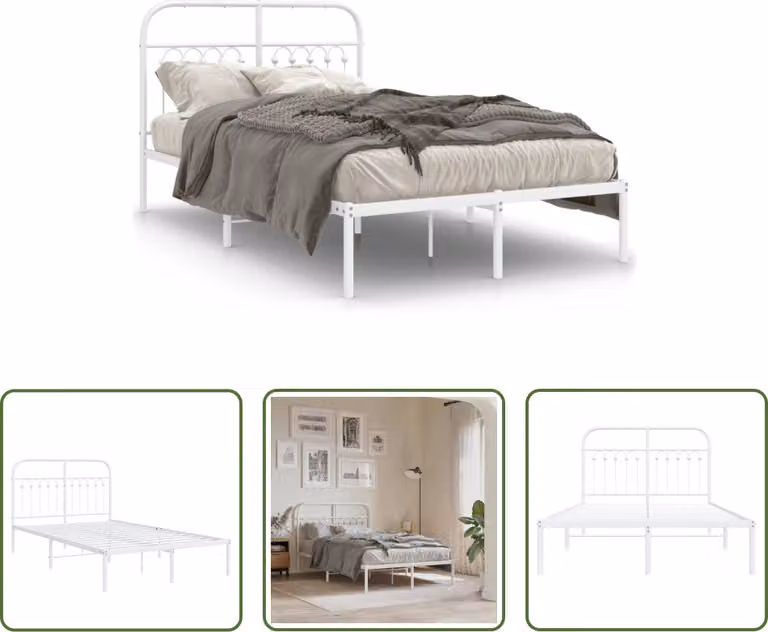 The Living Store Struttura letto con testiera in metallo bianco 120x190 cm