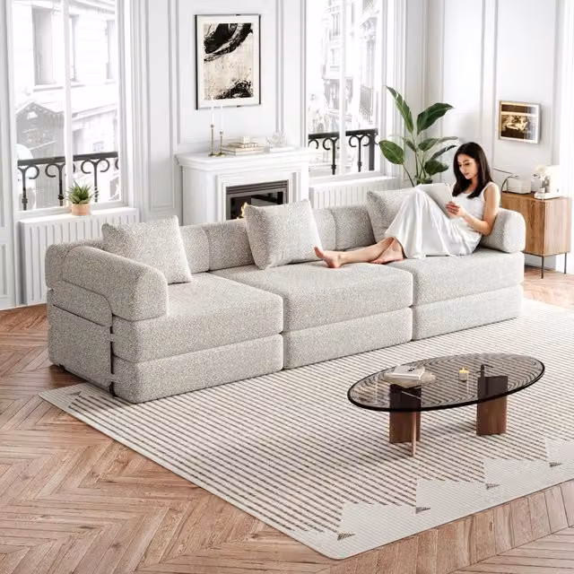 Divano letto 2 in 1 singolo con vano nel bracciolo configurazione modulare e supporto con telai in chenille kaki