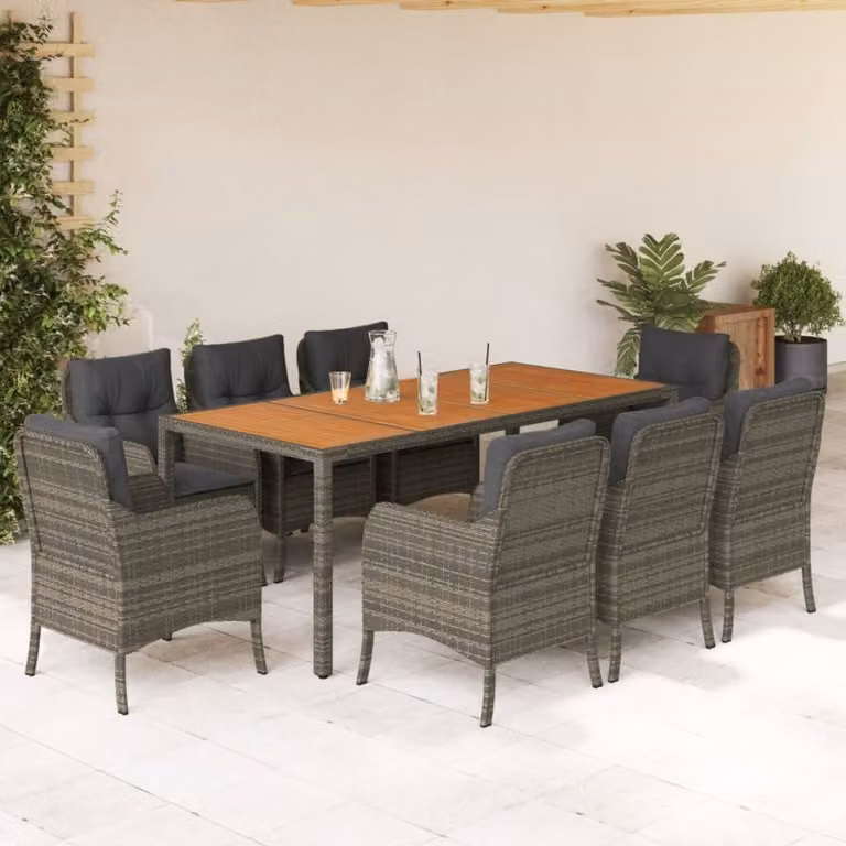 Maison Exclusive - Set da Pranzo da Giardino 9 pz con Cuscini in Polyrattan Grigio