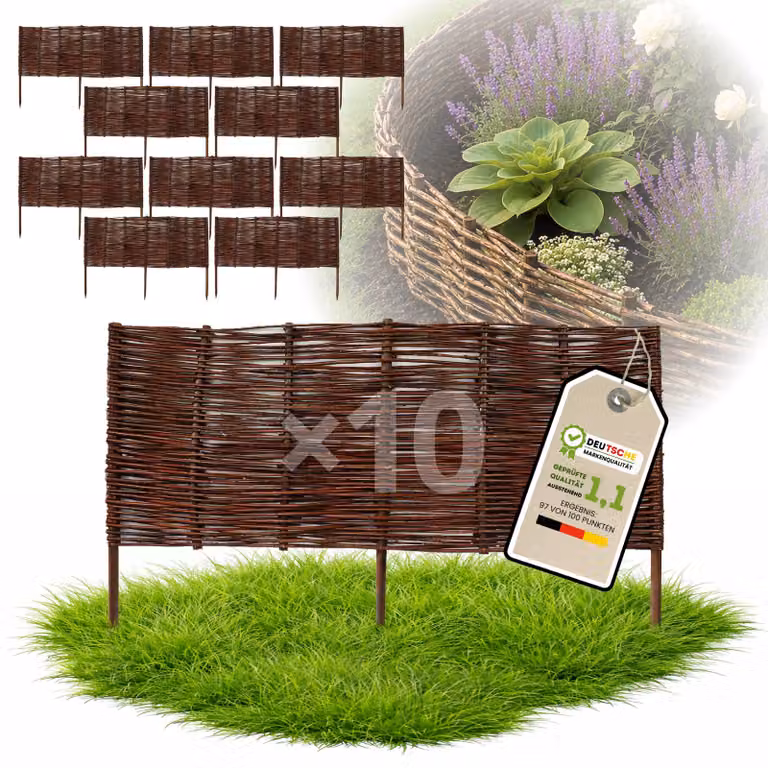 Floranica 10 pezzi Recinzione in vimini 40 cm x 100 cm – Staccionata da giardino intrecciata Palizzata Recinzione naturale Bordo aiuola