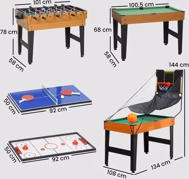 Tavolo da gioco multigioco 5 in 1 134x108x144 cm noce, 53 accessori, struttura in MDF