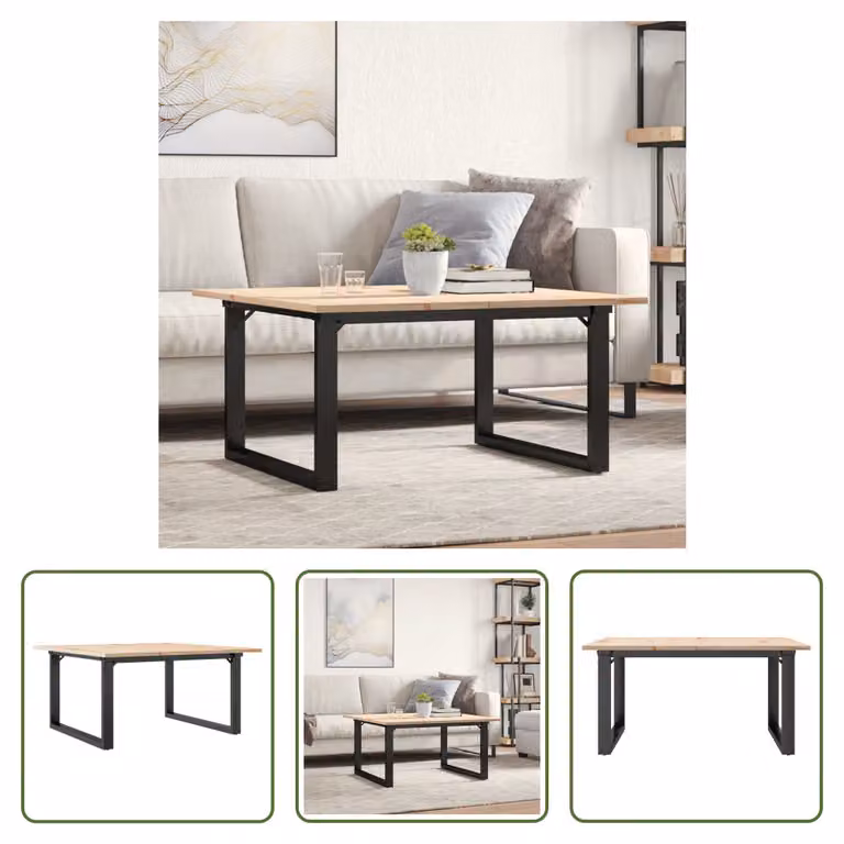 The Living Store tavolino O-frame 80x80x45cm in pino massiccio e ghisa