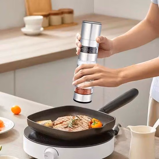 Contenitori per erbe aromatiche manuali con 3 scomparti, in acciaio inossidabile, multifunzionali e impilabili