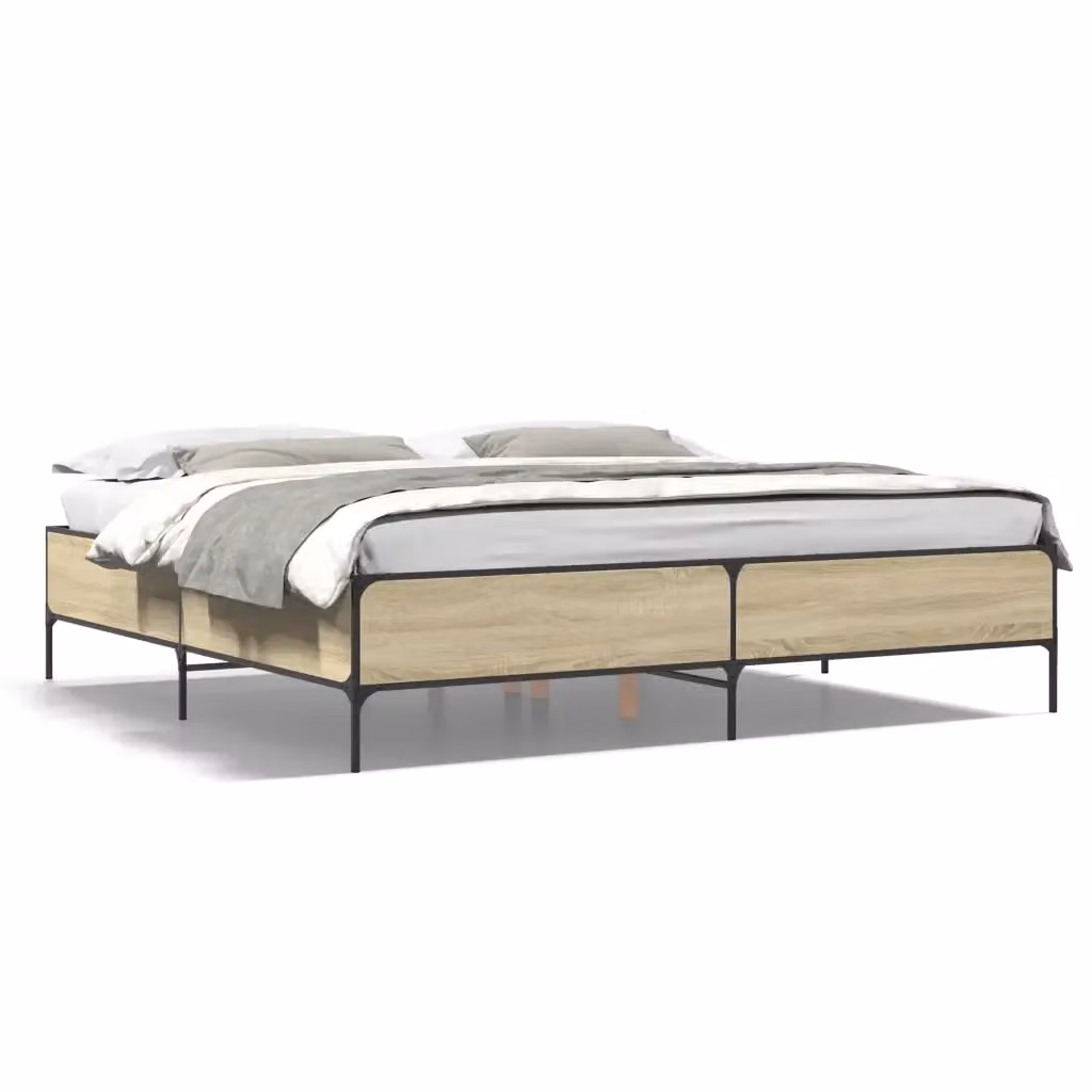 Letto Giroletto vidaXL in Rovere Sonoma e Metallo, Colore Marrone, L/P/H: 200 x 200 x 203 cm – 2