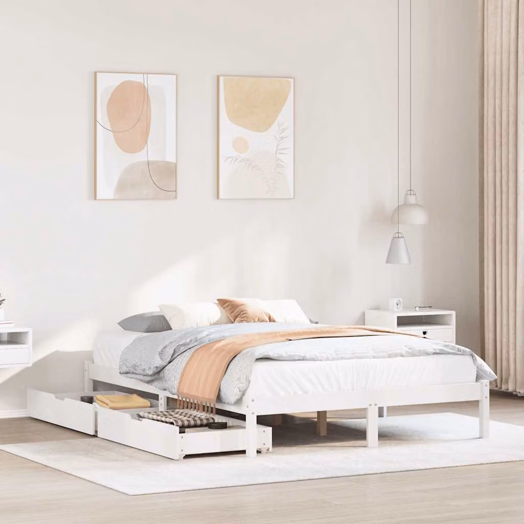 Letto senza materasso vidaXL in legno massello di pino bianco L: 140.5 cm, P: 195.5 cm, H: 31 cm