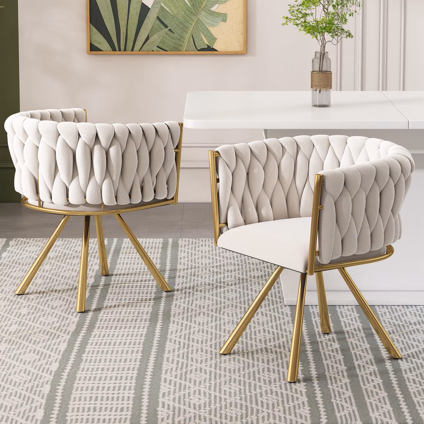 Flieks sedia da sala da pranzo 2 sedie imbottite girevoli a 360°, sedia da cucina sedia da trucco con rivestimento in velluto, sedia da soggiorno con braccioli e gambe in acciaio, beige oro