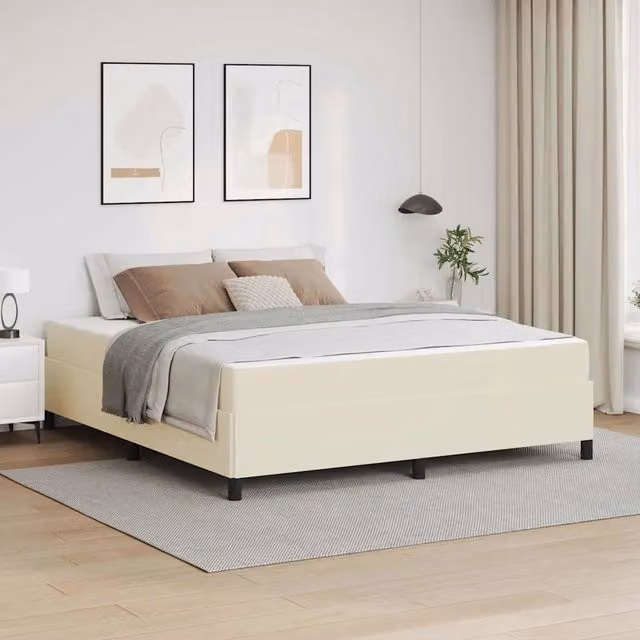 Letto moderno con struttura imbottita e materasso vidaXL in tessuto beige L 180 x P 200 x H 280 cm – 1