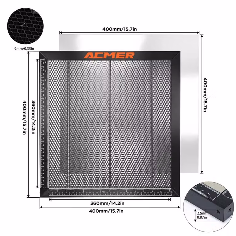 Taglio laser - Piano di lavoro a nido d'ape, 40x40 cm - Tavolo per inciditrici laser - Adatto per laser CO2 e a diodi - Piattaforma in metallo per taglio e incisione