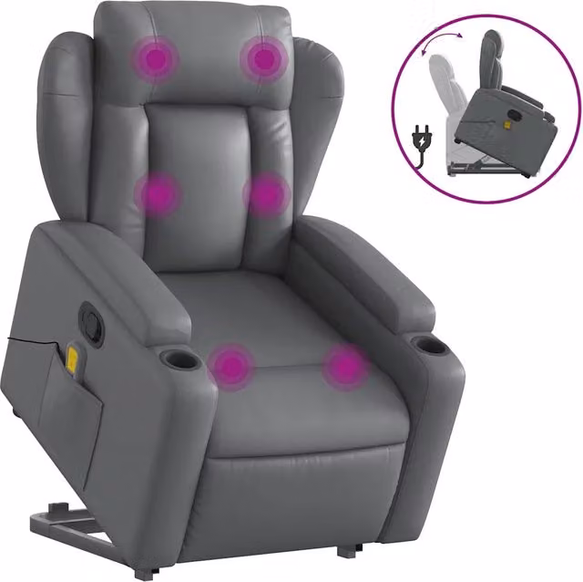 vidaXL Poltrona Alzapersona Reclinabile con Assistenza Elettrica in Similpelle Grigia – 2