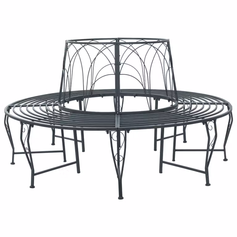 Panchina per alberi da 8 posti vidaXL in acciaio grigio argento Ø 160 x 89 cm