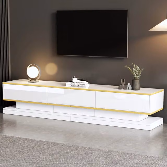 Mobile TV 200 cm bianco caldo lucido con 3 cassetti