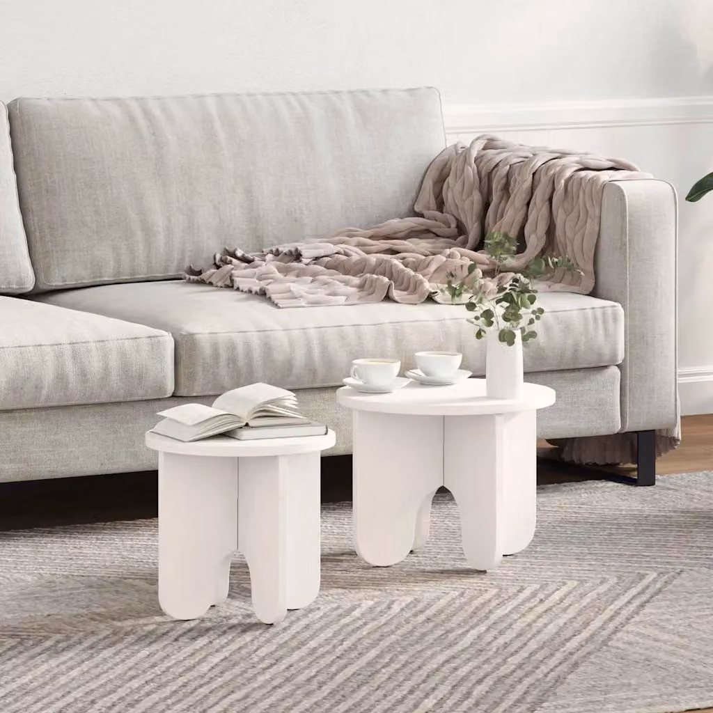 Set di 2 tavolini da salotto moderni vidaXL in legno di pino bianco, forma rotonda, L/P/H: 39.5 x 39.5 x 30 cm