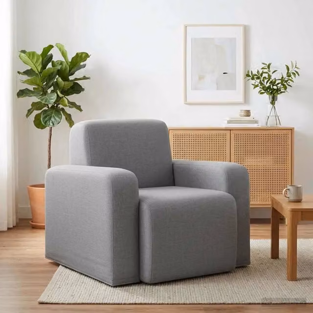 Poltrona-Divano Sedia-Poltroncina Grigio Chiaro Tessuto 713698