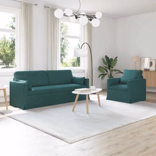 Set di 2 divani moderni vidaXL in tessuto verde e nero con struttura in metallo e coperture rimovibili L: 198 cm, P: 80 cm, H: 78 cm – 1