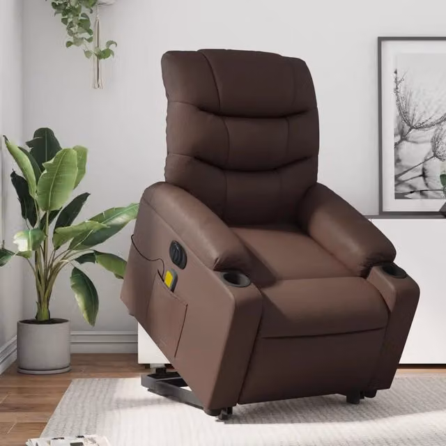 vidaXL Poltrona Alzapersona Elettrica Reclinabile in Similpelle Marrone con Braccioli