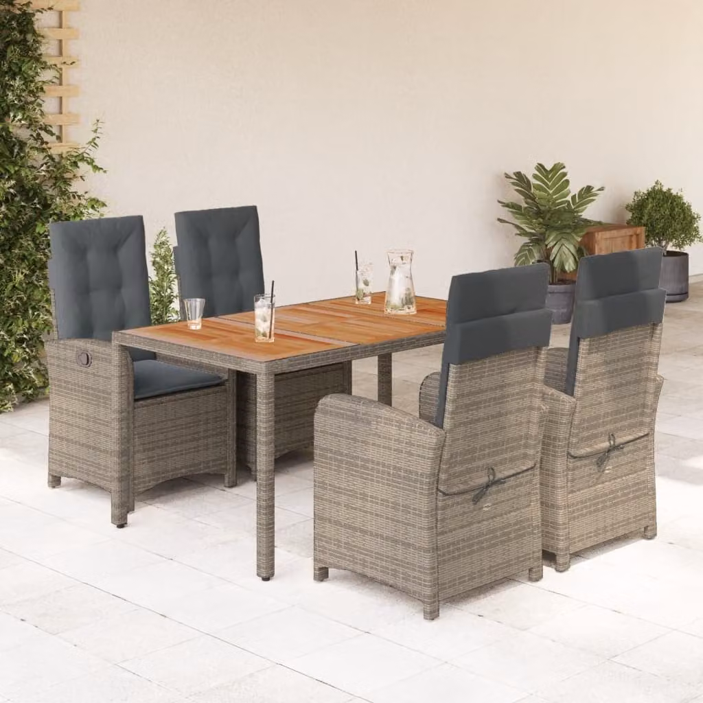 Set da pranzo da giardino vidaXL in legno di acacia oliato e polyrattan grigio e marrone con 5 pezzi