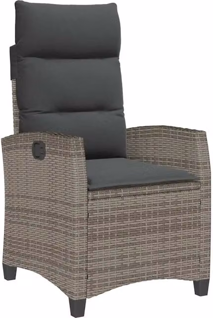 Sedia Reclinabile da Giardino con Tavolino in Polyrattan Grigio e Metallo
