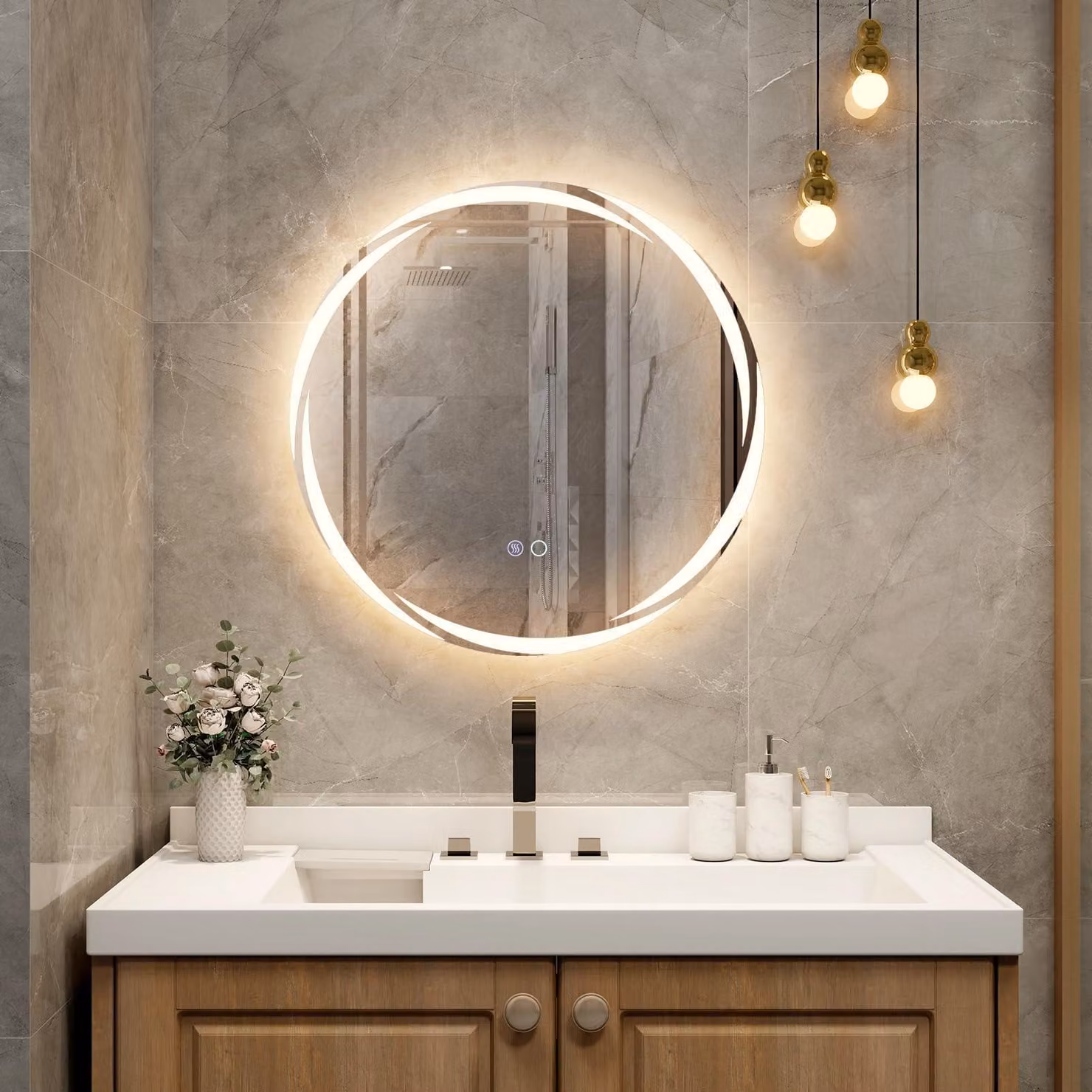Specchio da bagno a LED, forma ovale, 60 cm, con funzione di regolazione dell'intensità luminosa, antigoccia e interruttore touch
