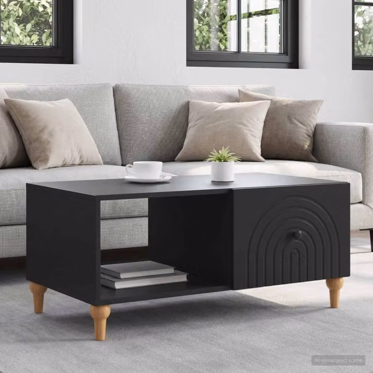 vidaXL Tavolino da salotto moderno rettangolare nero in legno ingegnerizzato L: 90 cm, P: 50 cm, H: 40 cm