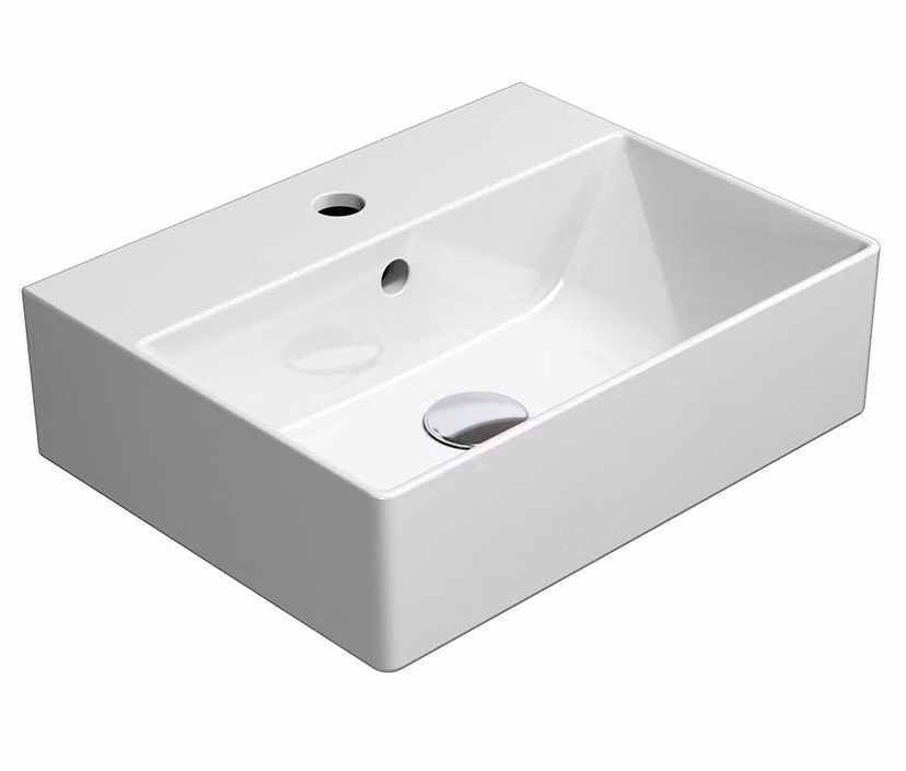 Sapho GSI Kube X - Lavabo 450x350 mm, con sfioratore, con 1 foro per rubinetto, Extraglaze, bianco 9485111