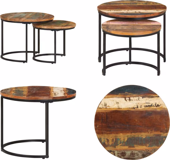 vidaXL Set tavoli 2 pz. Legno massiccio di recupero - Scrivania - Tavoli a scatola - Tavolo in legno - Tavolino a scatola