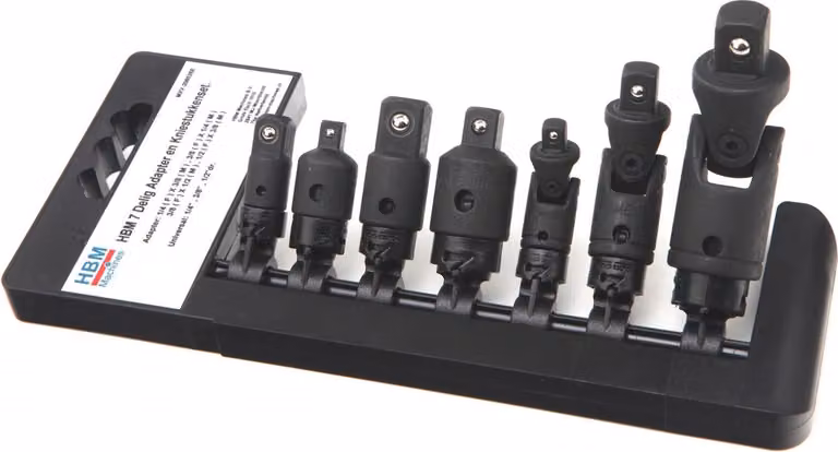 Set-kit adattatore bussola per avvitatore, snodo cardanico in Cr-Mo, esagonale a impulsi, 7 pezzi Hbm Machines Olanda