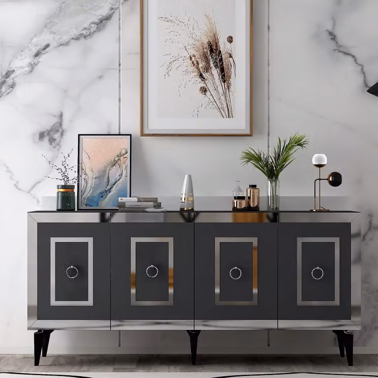 Skye Decor, Karya - Antracite, Argento, Consolle, Antracite, 100% PANNELLI DI PARTICELLE RIVESTITI IN MELAMMINA, 150 x 79 x 40 cm