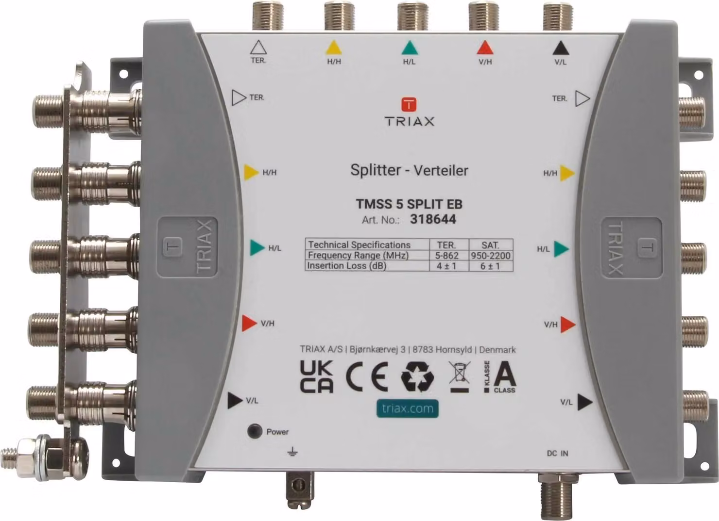 Distributore TRIAX doppio, 4xSAT, 1x terr., 8x SAT, 2x terr., 1 pz.