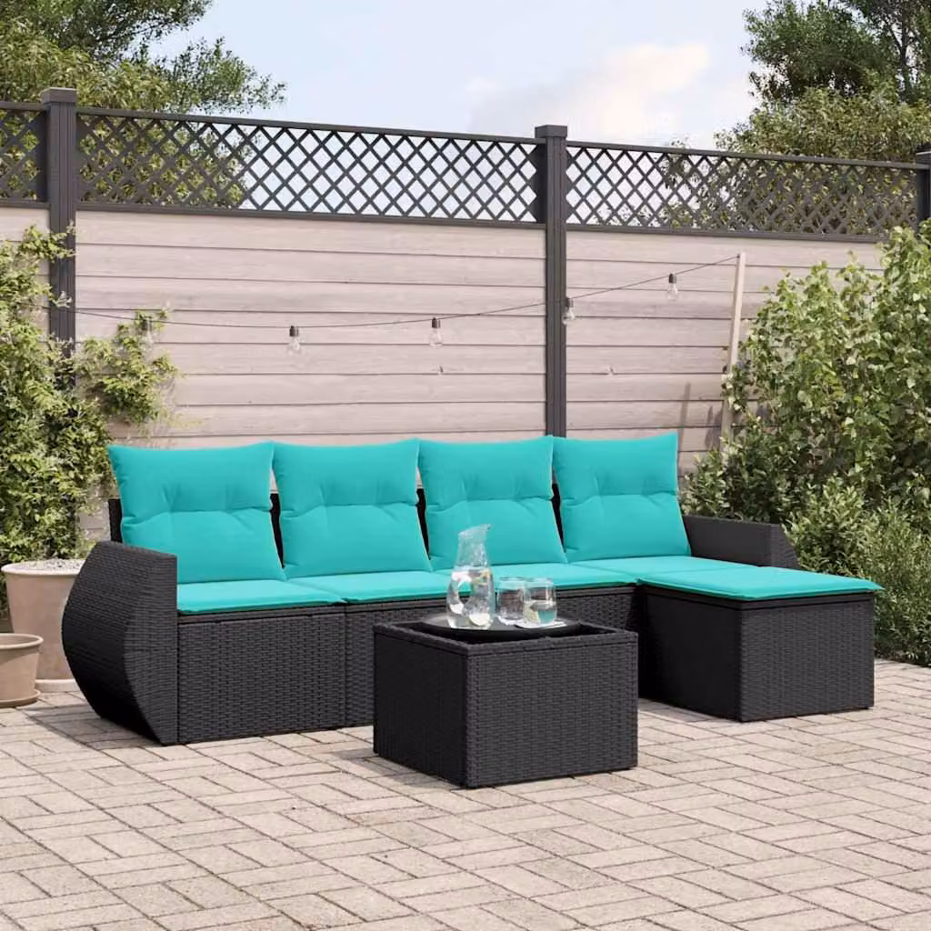 Maison Exclusive - Set di 6 divani da giardino con cuscini, polyrattan nero