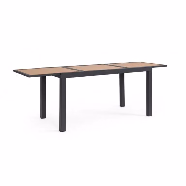 Tavolo allungabile HILIJA effetto legno e struttura in alluminio antracite 140×77 cm – 210×77 cm