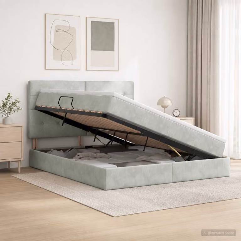 Letto Ottomano con Materasso e Illuminazione LED vidaXL, Grigio Chiaro, L/P/H: 140 x 200 x 88 cm