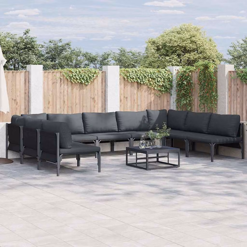 Set Divano da Giardino vidaXL 10 Pezzi a Forma di L in Acciaio Antracite con Cuscini Rimovibili