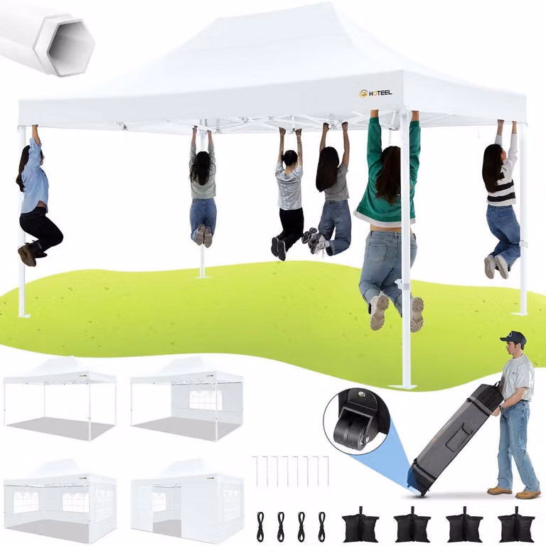Tenda da giardino 3x4,5 metri, impermeabile, stabile, con 4 pannelli laterali, ideale per feste, colore bianco, con borsa per il trasporto
