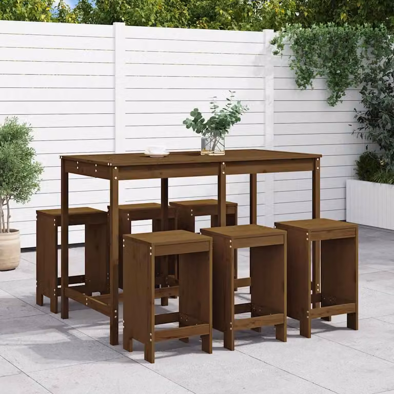 Set Bar da Giardino vidaXL in Legno di Pino Marrone 7 Pezzi