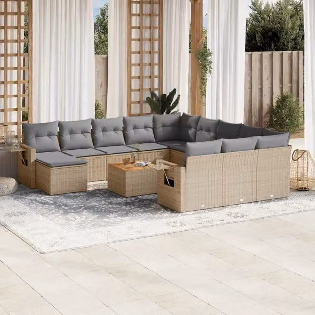 Set Divano da Giardino a Forma di U VIDAXL in Polyrattan Beige con 13 Cuscini