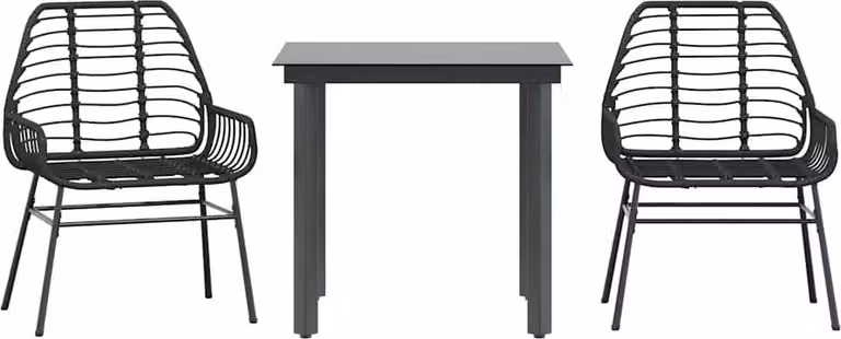 Set Mobili da Pranzo per Giardino 3 pz Nero Polyrattan Vetro