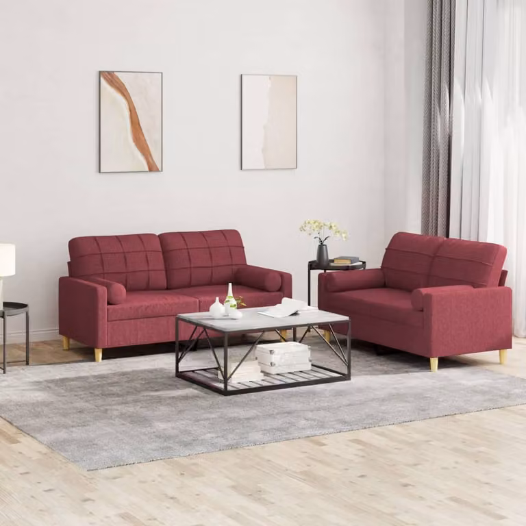 Maison Exclusive - Set divano a 2 posti con cuscini in tessuto bordeaux