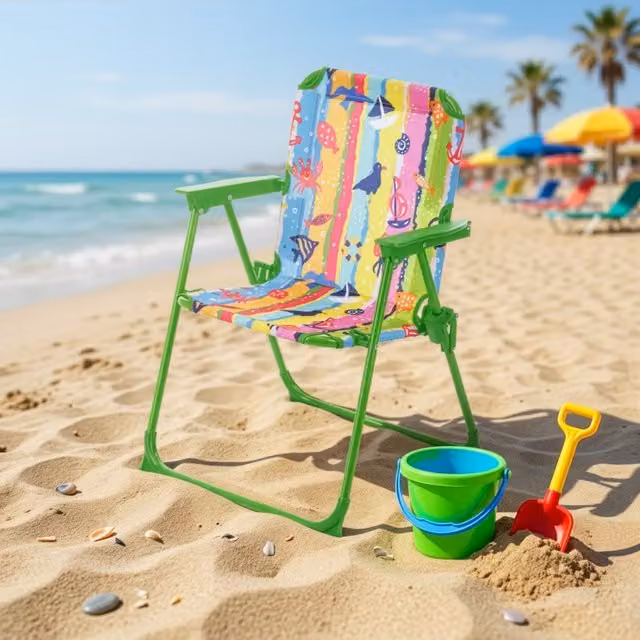 Sedia pieghevole per bambini con decori marittimi verde multicolore