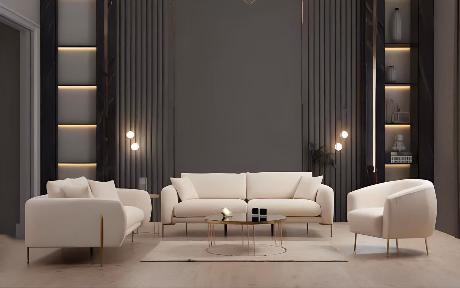 Wohnzimmer Polster Sofa Set Dreisitzer 2-Sitzer Luxuriöser Textil Sessel