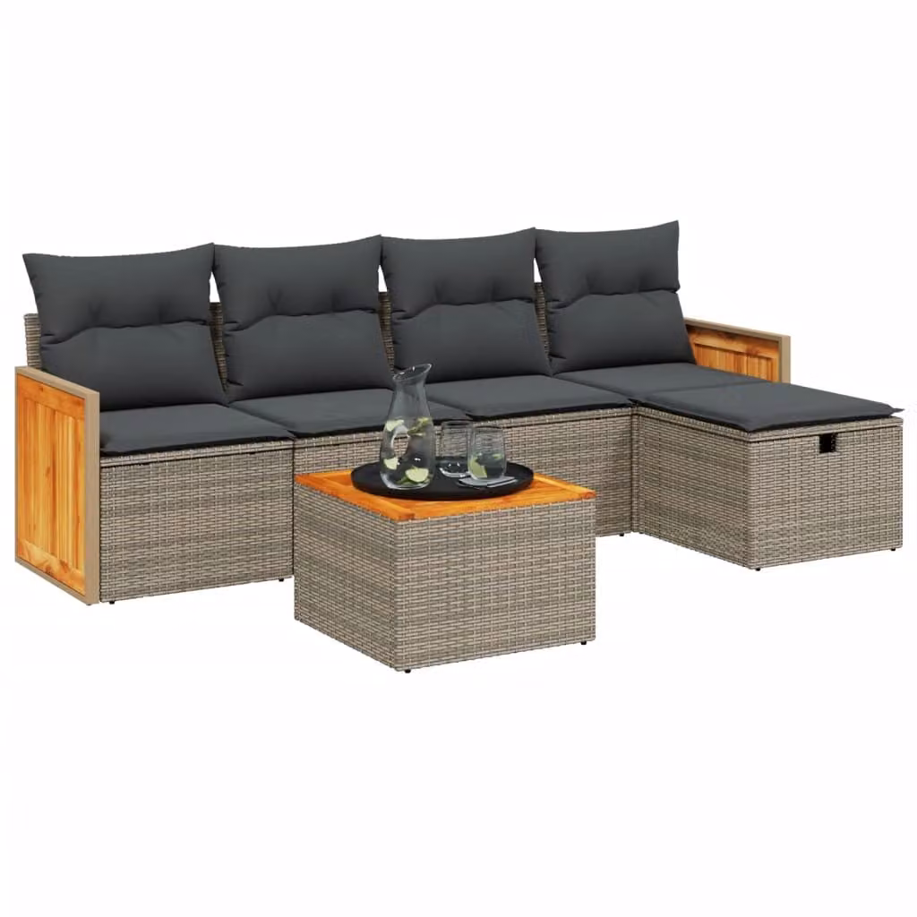 Set Divano da Giardino 6 pz con Cuscini Grigio in Polyrattan